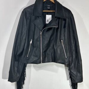 Forever 21 Black Leather Fringe Moto Jacket